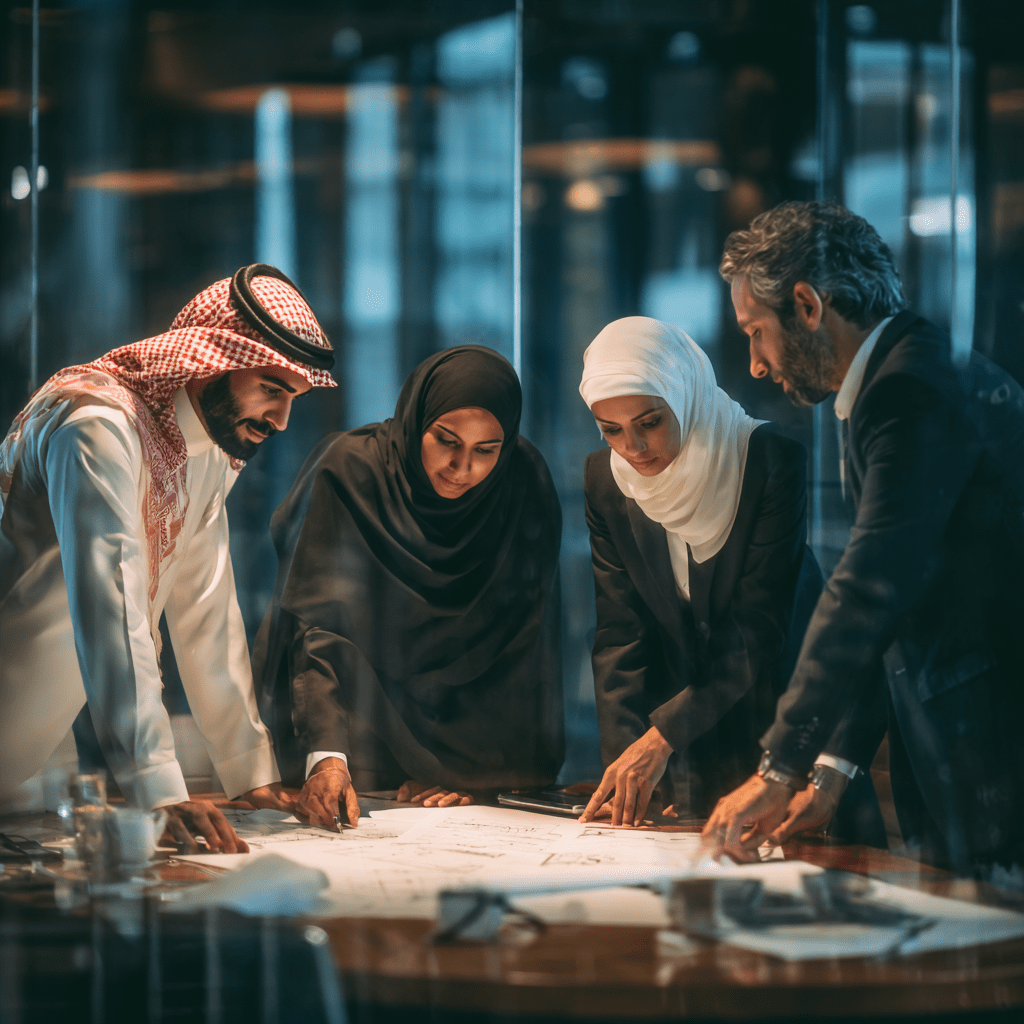 Team reviewing plans together