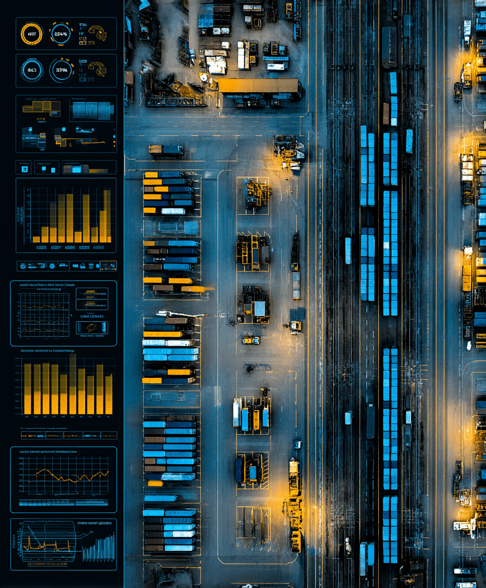 Logistics yard with dashboards overlay