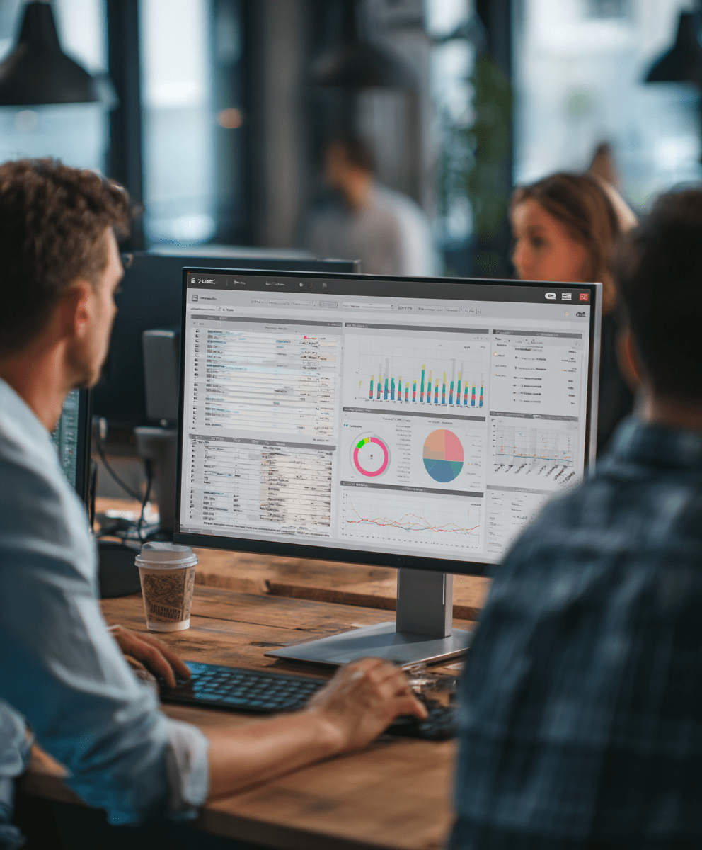 Engineer viewing dashboards on screen